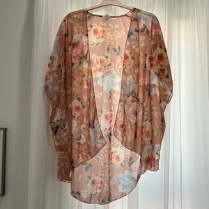 Emory Park Caley Open Front Woven Kimono in pink